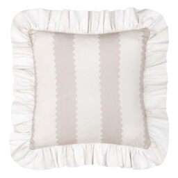 furn. Wylder Birdie Stripe Cushion Cover – Ruffle Edge Cotton Striped Decorative Case (Oat/Milk – 45x45cm)