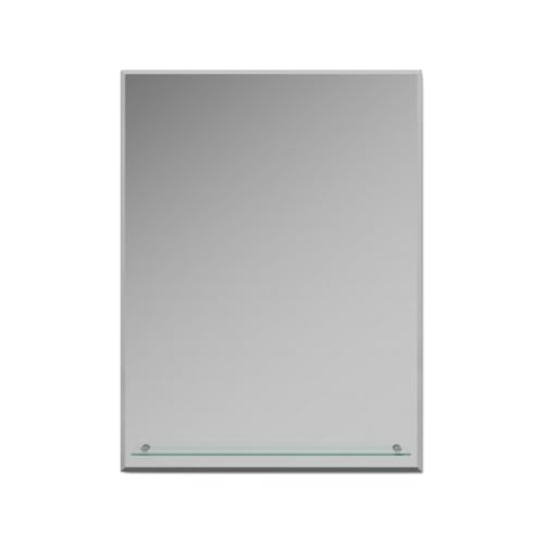 iBathUK Aria Bathroom Mirror Frameless Designer Rectangle Mirror with Glass Storage Shelf, Modern Wall Mounted Clear Silver Glass for Stylish Bathroom Spaces, 600x800mm