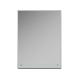 iBathUK Aria Bathroom Mirror Frameless Designer Rectangle Mirror with Glass Storage Shelf, Modern Wall Mounted Clear Silver Glass for Stylish Bathroom Spaces, 600x800mm