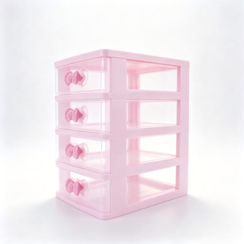 WQURC Lovely Pink Receiving Storage Cabinets Box With Multi-layers And Pink Bowknot Handle (Four layers (7.06 x 5.22 x 8.05 inches))