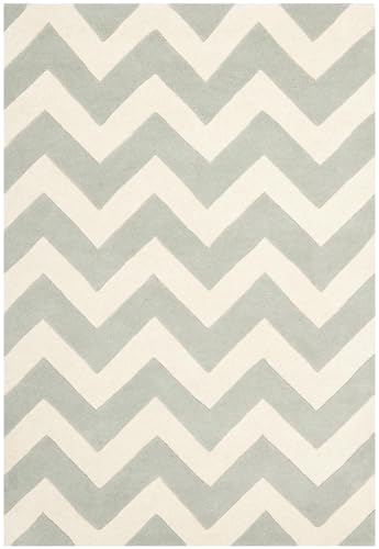 Safavieh Contemporary Indoor Hand Tufted Rectangle Area Rug, Chatham Collection, CHT715, in Grey / Ivory, 122 X 183 cm for Living Room, Bedroom or Any Indoor Space