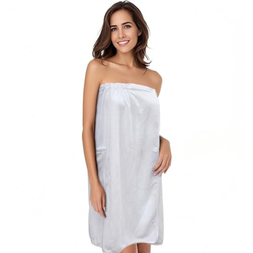 SINLAND Women's Spa Wrap Microfiber Lightweight Knee Length Bath Body Wrap Shower Towels with Adjustable Closure 28 Inch x 54 Inch White
