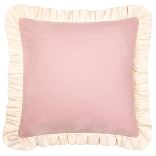 furn. Wylder Effie Feather Filled Cushion – Ruffle Edge Pastel Cotton Slub Decorative Pillow (Petal/Vintage Cream – 45x45cm)