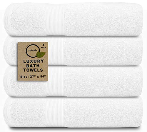 Softolle Luxury Bath Towels Set of 4 (27” x 54”) - Towels for Bathroom - Super Soft - Highly Absorbent Towels for Home, Spa, Gym (White)