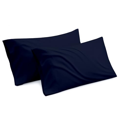 100% Egyptian Cotton Pillowcases - 400 TC Egyptian Quality Set of 2 Pillow Cases - Silky Soft 2pc Pillow Cover (Standard,Navy Blue) Solid
