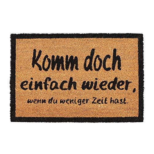 Relaxdays Doormat Come Back, Coconut Fibres, Non-Slip Welcome Mat, In- and Outdoors, WxD: 60 x 40 cm, Natural/Black
