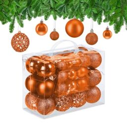 Relaxdays Christmas Bauble Set of 50, Glittery, Matt & Shiny Ornaments, Plastic Xmas Tree Balls, Ø: 3, 4 & 6 cm, Orange