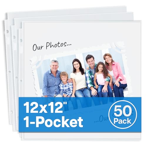 Dunwell Scrapbook Refill Pages 12x12 - (50 Pack) Super Heavyweight, Fits 3 Ring Scrapbooking Binders 12 x 12, Standard 12x12 Photo Album Refill Pages, Sheet Protectors, Paper Inserts Not Included