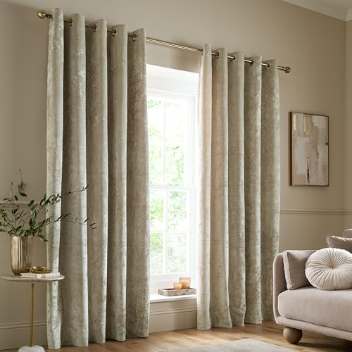 Catherine Lansfield Crushed Velvet 46x54 Inch Eyelet Curtains Natural