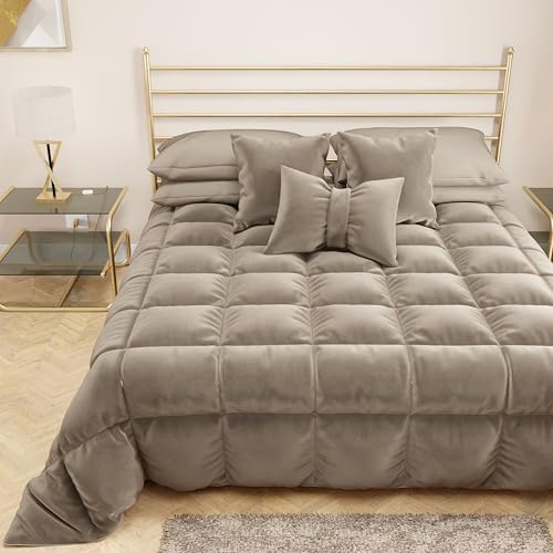 PETTI Artigiani Italiani - Soft and Warm Velvet Quilt 350 g/m², Single Duvet, Double Face, Single Quilt: 160 x 260 cm, Mud, 100% Made in Italy