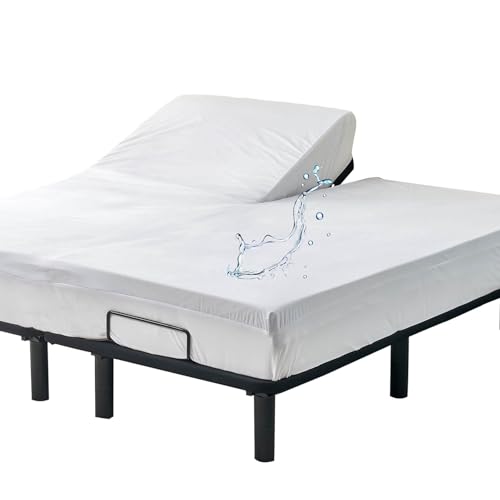 Kingnex Waterproof Split Top King Mattress Protector for Adjustable Bed with Upper Flex 32-34 from Head Ultra Soft Bamboo Viscose Jersey Noiseless Fitted Mattress Cover
