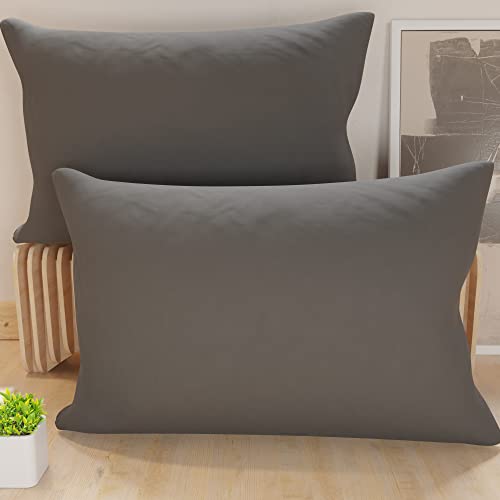PETTI Artigiani Italiani - Pair of Pillowcases 80x40 cm in Microfiber, Bedroom Cushions, Sofa, Set of 2 Cushion Covers, Solid Color Gray Pillowcase, 100% Made in Italy