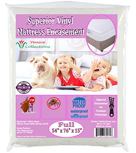 Superior Extra Heavy 8 Gauge Vinyl Mattress Protector Zippered Encasement Cover 100% Waterproof Full
