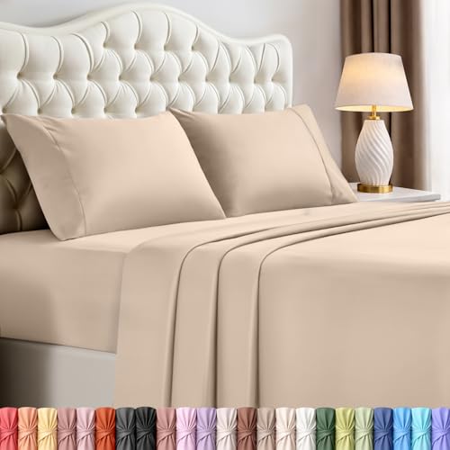Utopia Bedding King Bed Sheets Set - 4 Piece Bedding - Brushed Microfiber - Shrinkage and Fade Resistant - Easy Care (King, Beige)