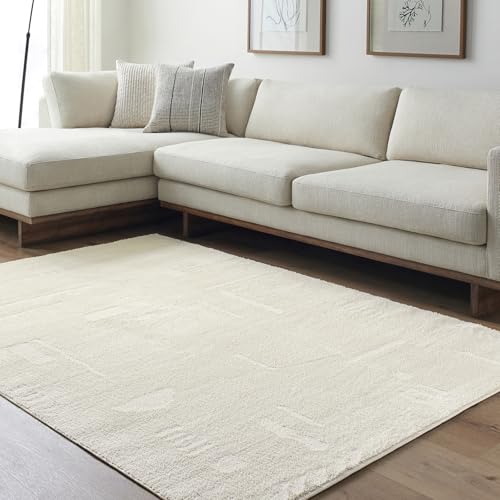 Livabliss Rita Kobe Abstract Marble Style Floor Covering 200x275 cm – Modern Design for Living Room, Bedroom & Dining, Soft Medium Pile, Cream