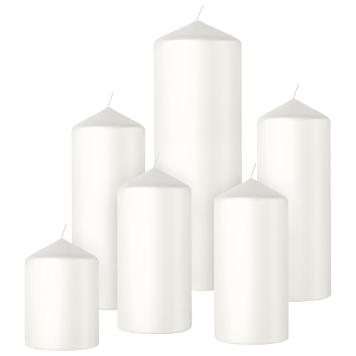 Bolsius Smooth Pillar Candles - Set of 6 - Cloudy White - Decorative Household Candles - Long Burn Time - Unscented - Natural Plant-Based Wax - Palm Oil Free