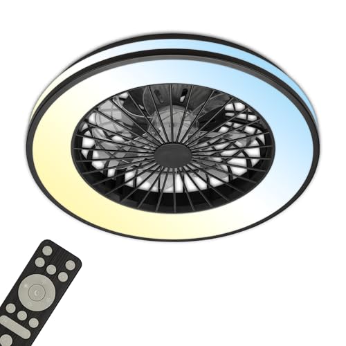 Briloner - CCT Ceiling Fan with 5-Speed Lighting, Remote Control, dimmer, Living Room lamp, Ceiling lamp with Fan, 48.5x14.5cm (DxH), Black