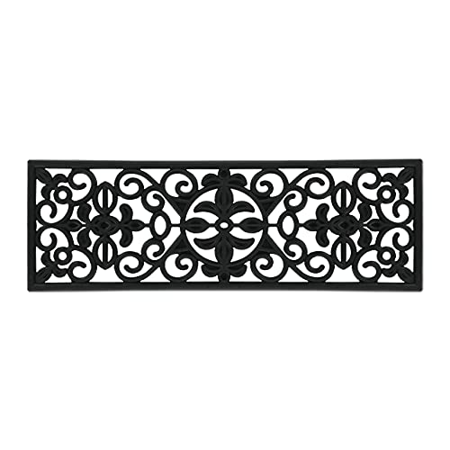 Relaxdays Rubber Step Mat, Rectangular, Indoor & Outdoor Doormat, Shoe Scrapper, 75 x 25 cm, Ornaments, Anti-Slip, Black