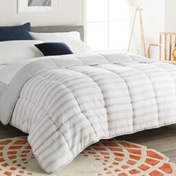 Linenspa 4 Seasons Microfibre Duvet - All Season Duvet - Ultra Soft - 220 x 240 cm, Grey/White Stripes