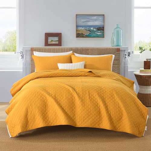 Wistown Cotton Queen Bedspread Quilt Bedding Set, Yellow - 3 Pieces Reversible Lightweight Soft Coverlets Comforters, All Seasons, Diamond Stitching Pattern