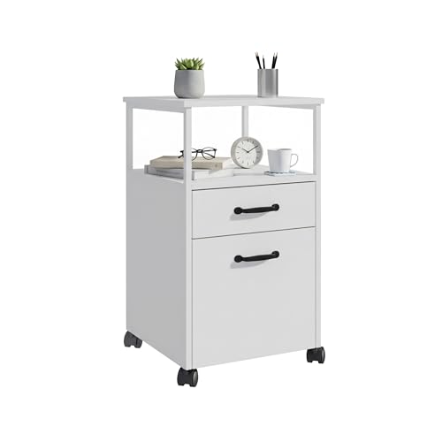 Relaxdays mobile file cabinet, 2 drawers, hanging file system, modern design, HWD: 66.5 x 42 x 44 cm, slim white cabinet