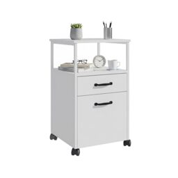 Relaxdays mobile file cabinet, 2 drawers, hanging file system, modern design, HWD: 66.5 x 42 x 44 cm, slim white cabinet