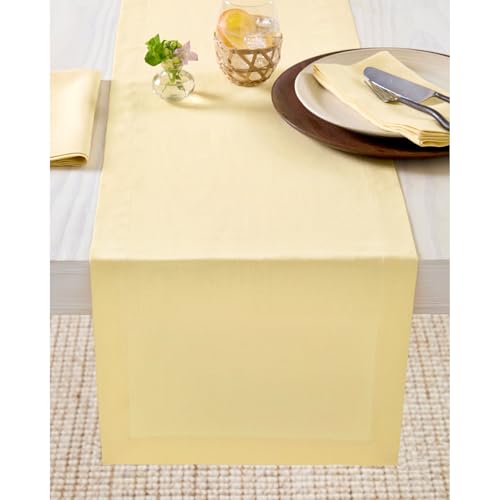 Solino Home 100% Pure Linen Table Runner Golden Straw, Fete 14 x 108 in - Table Runners for dining, hallway and console table styling - neatly mitered corners, artisan crafted - OEKO-TEX Certified