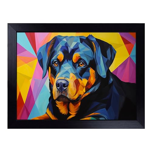 Lap Tray with Bean Bag Cushion, Rottweiler Geometric - Handmade in the UK, Raised Wooden Edge, Padded Cushion, Heat-Resistant Wipe-Clean Surface, for Meals, Laptops and Crafts