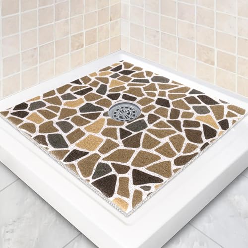 Square Shower Mat Non Slip: 32 x 32 Inch Extra Large Shower Mats with Drain Hole in Middle - PVC Loofah Anti Slip Shower Floor Matt for Inside Shower