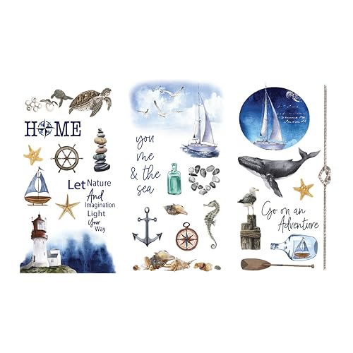 Rub on Transfers for Crafts and Furniture - 3 Design Sheets 6???x 12??? - Home Decor Transfers - Furniture and Craft Decals - by Thymeless Designs (Nautical)