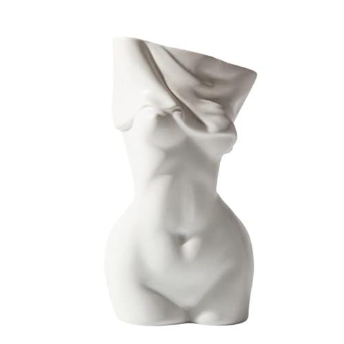 Mila Moya Nude Ceramic Flower Vase - 7.5in x 4in - White - Modern Naked Lady Female Woman Body Shape Vase for Home Decor