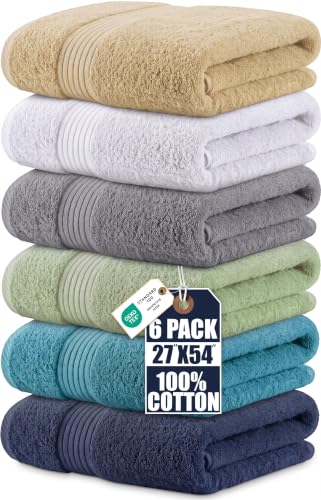 Utopia Towels 6 Pack Bath Towels Set, (27 x 54 Inches) 100% Ring Spun Cotton, Quick Dry, Highly Absorbent, Soft Feel Towels