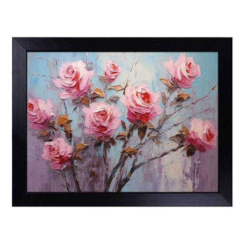 Lap Tray with Bean Bag Cushion, Rose Palette Knife - Handmade in the UK, Raised Wooden Edge, Padded Cushion, Heat-Resistant Wipe-Clean Surface, for Meals, Laptops and Crafts