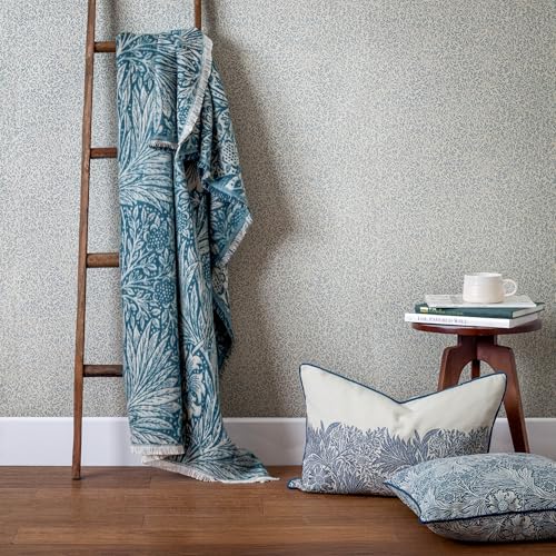 Morris & Co. Marigold Throw – Heritage Jacquard Faux Mohair Floral Blanket (Indigo - 130x170cm)