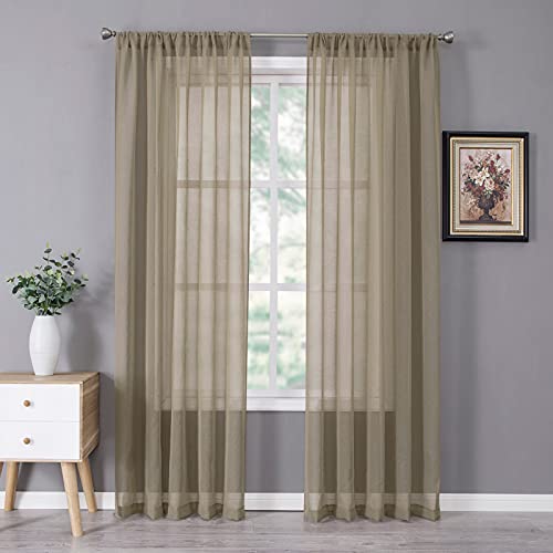 Tollpiz Sheer Curtains Linen Textured Bedroom Curtain Sheers Light Filtering Rod Pocket Voile Curtains for Living Room, 54 x 84 inches Long, Taos Taupe, Set of 2 Panels