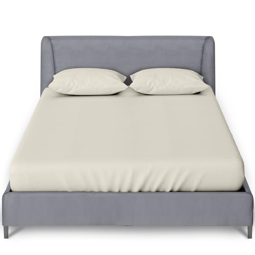 GC GAVENO CAVAILIA Percale King Size Fitted Sheets - Elasticated Corners Plain Dyed Bedding Bed Sheet Cozy Non Iron Polycotton King Size Sheets Fitted - Cream