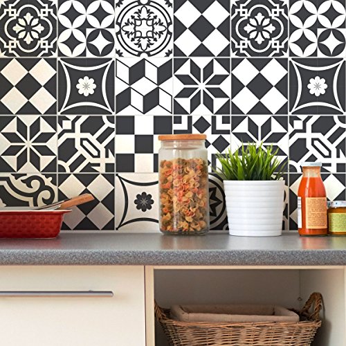 Ambiance Sticker Self-Adhesive Decorative Wall Decal Cement Tile for Bathroom and Kitchen Ornements Chic - Pack of 24 Stickers of 20 x 20 cm