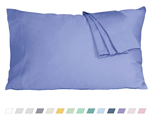 HOMTEC Pillow Cases, King Size Cotton Percale Weave Pillowcases, Pre-Shrunk Breathable and Hypoallergenic Pillowcases, Set of 2 (2 Piece King 20 Inch x 40 Inch, Purplish Blue)
