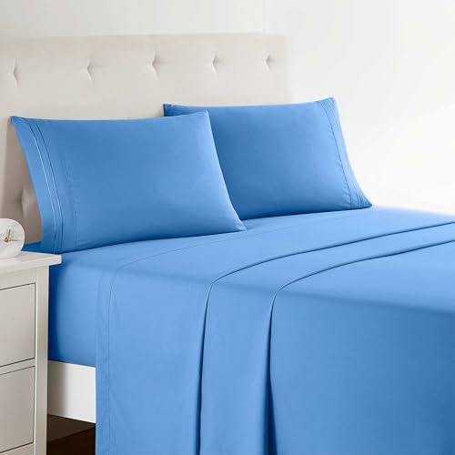 Clara Clark Twin Sheets Set, Deep Pocket Bed Sheets for Twin Size Bed - 3 Piece Sheets, Luxury Soft Bedding Sheets & Pillowcases, Calm Blue