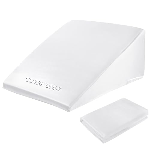 "HOMBYS Satin Bed Wedge Pillow Cover Silky & Smooth Wedge Pillowcase 1 Pack 24x24x10.5, Soft & Breathable, Removable & Machine Washable-Zipper Design (Pillow Not Include), (White, 24""x24""x10.5"")"