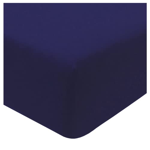 Sleepdown Jersey Melange Navy Fitted Sheet Warm Cosy Easy Care Plain Yarn Dyed Bedsheet Bed Linen - King (150cm x 200cm)