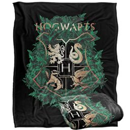 Harry Potter Hogwarts Green and Gold Floral Crest Officially Licensed Silky Touch Super Soft Throw Blanket 152 x 127 cm