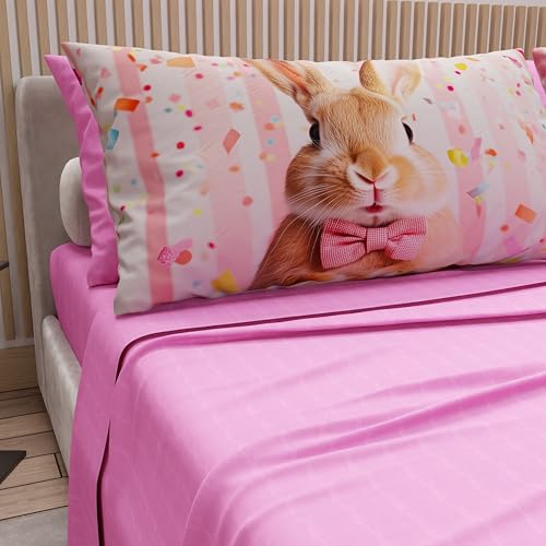 PETTI Artigiani Italiani - Easter Cotton Sheets with Pillowcases in Digital Print, Single Bed Sheet, Easter Bed Set, 23 Pink, Made in Italy
