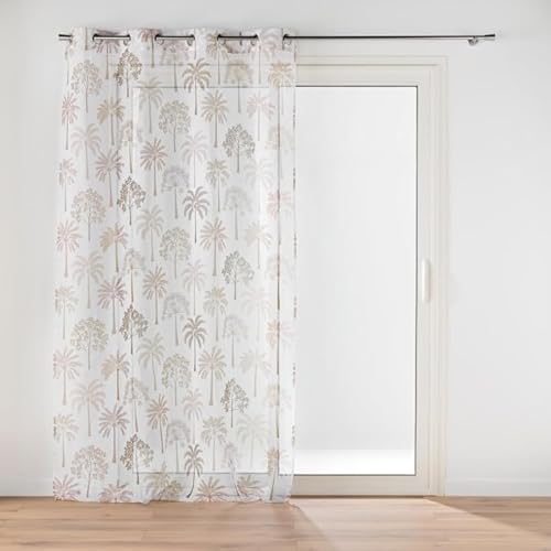 Douceur d'Intérieur, Palmea Natural Sandblasted Printed Eyelet Curtain 140 x 240 cm