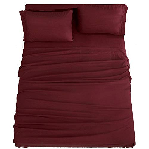 SONORO KATE Bed Sheet Set Super Soft Microfiber 1800 Thread Count Luxury Egyptian Sheets 16-Inch Deep Pocket???Wrinkle and Hypoallergenic-4 Piece (Burgundy, California King)