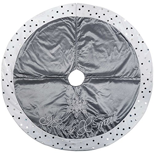 WeRChristmas Silver and White Merry Christmas Tree Skirt, 122 cm - Large, Silver