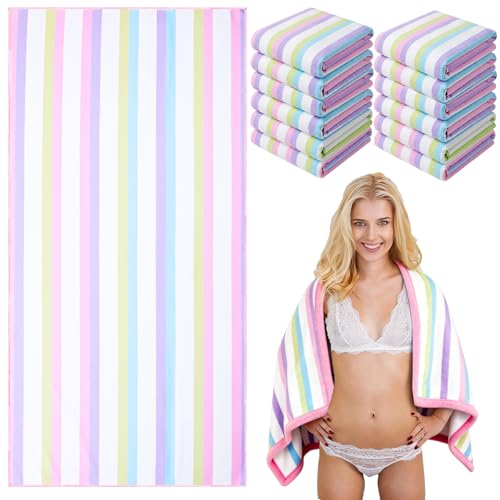 Peryiter 4 Pcs Mixed Color Stripe Beach Towel 60x30 Inch Aesthetic Girly Trendy Stripe Pool Towels Microfiber Absorb Water Travel Towels for Women Gifts Beach Swimming Bachelorette Party Girls