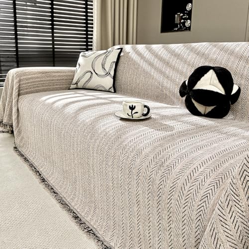 Nobildonna Waterproof Sofa Cover, Soft Couch Cover with Tassel, Washable Thicken Chenille Sofa Slipcovers for Cushion Couch Sofa, Couch Protector Cover for Kid, Pet, Dog and Cat