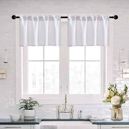 XTMYI 2 Pack White Window Valance for Bedroom,18 Inch Length,Waterproof Room Darkening Farmhouse Small Curtains for Door Window Living Room Laundry Room Kitchen