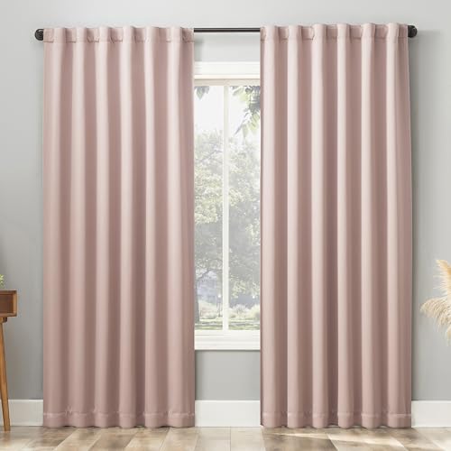 "Sun Zero Belize 2-Pack Magnetic Closure Pleated Look Theater Grade 100% Blackout Back Tab Curtain Panel Pair, 52"" x 63"", Blush"